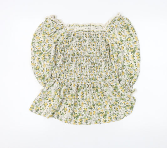 Max Studio Women's Floral Puff Sleeve Peasant Blouse M