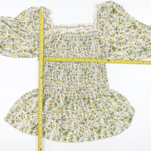 Max Studio Women's Floral Puff Sleeve Peasant Blouse M