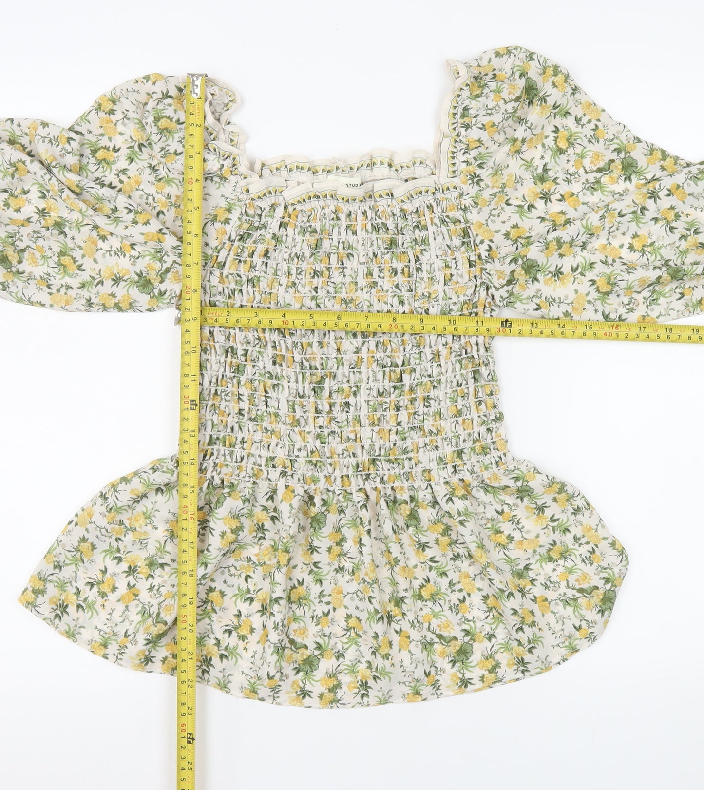 Max Studio Women's Floral Puff Sleeve Peasant Blouse M