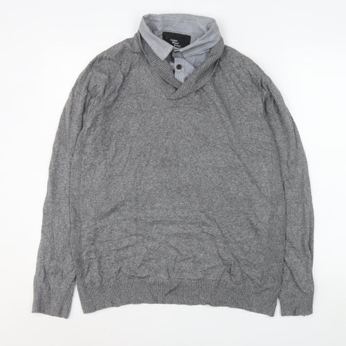 Cedar Wood State Men's Grey XL Henley Knit V-Neck Sweatshirt