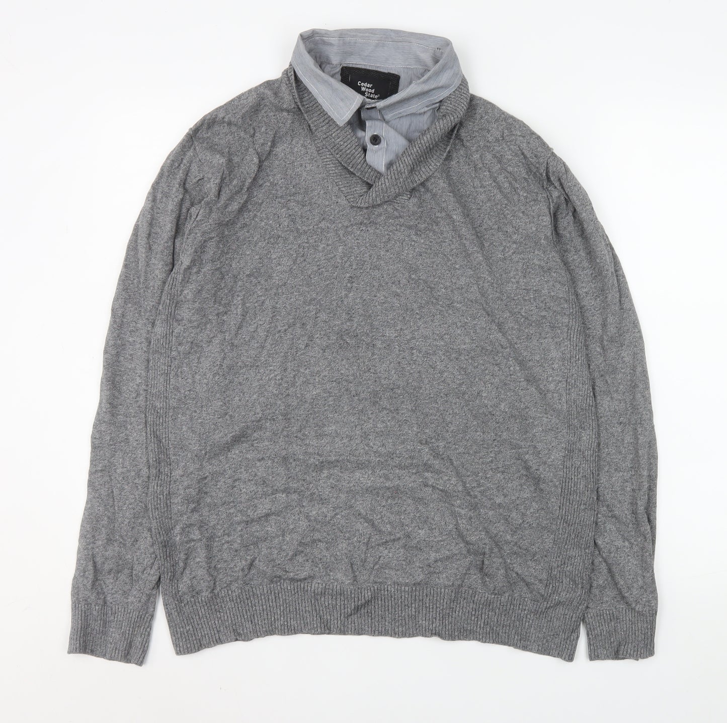Cedar Wood State Men's Grey XL Henley Knit V-Neck Sweatshirt