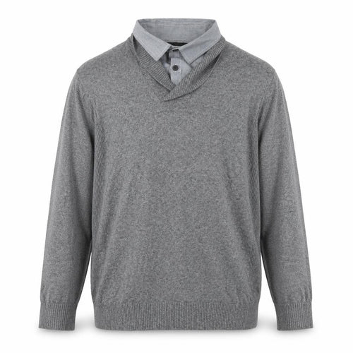 Cedar Wood State Men's Grey XL Henley Knit V-Neck Sweatshirt