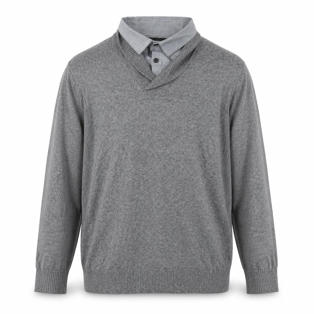 Cedar Wood State Men's Grey XL Henley Knit V-Neck Sweatshirt