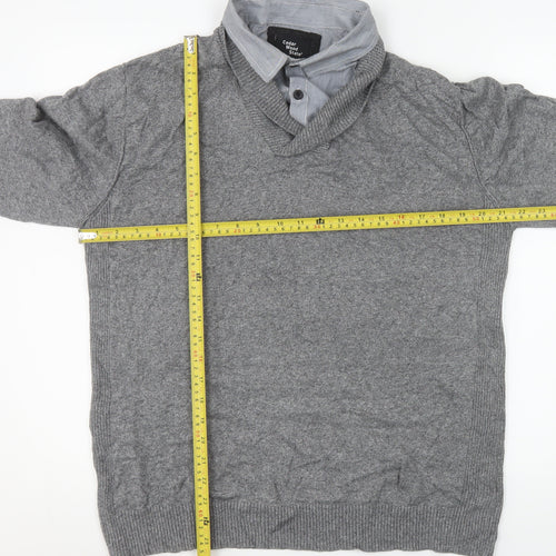 Cedar Wood State Men's Grey XL Henley Knit V-Neck Sweatshirt