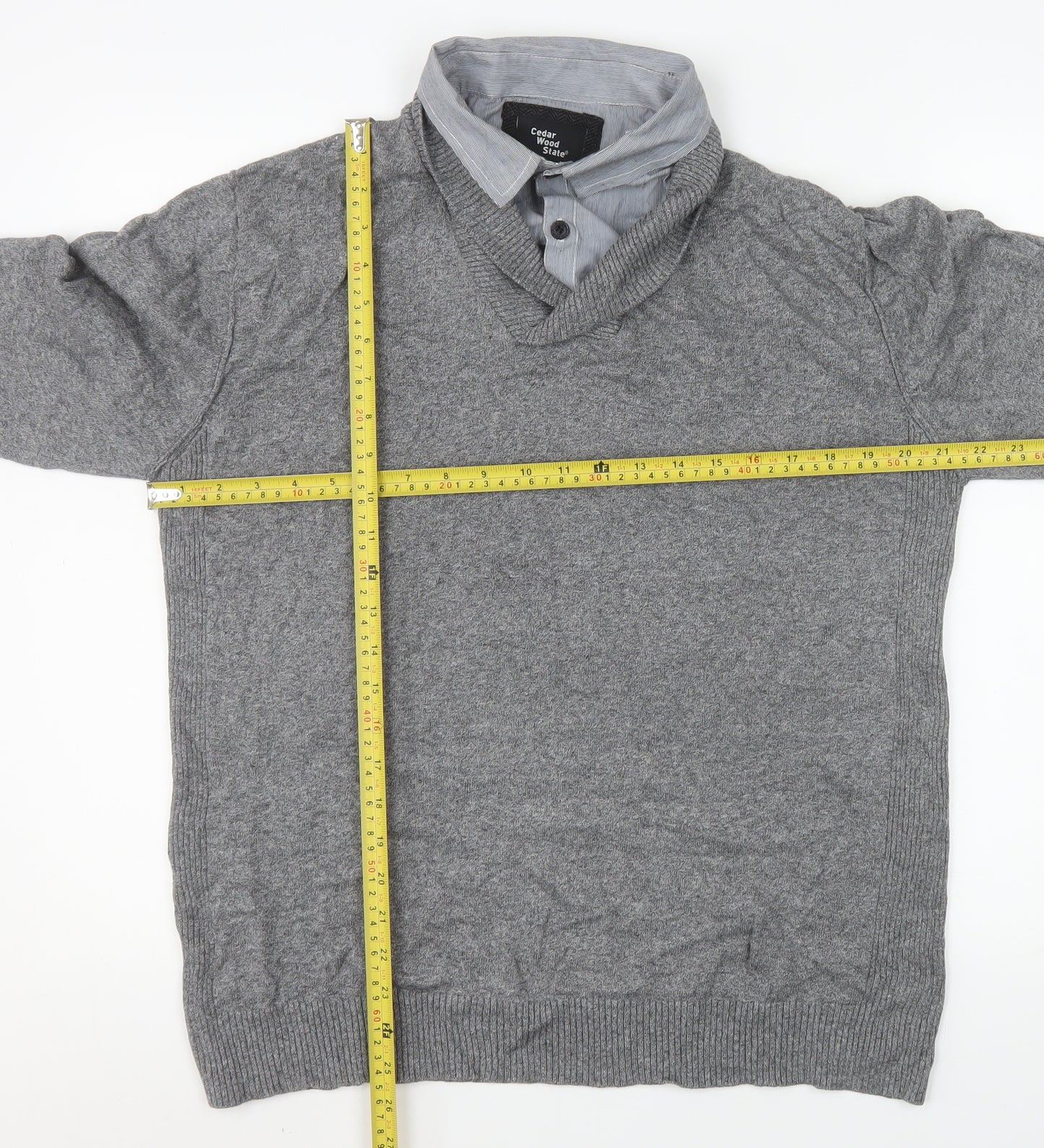 Cedar Wood State Men's Grey XL Henley Knit V-Neck Sweatshirt