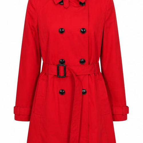 Stradivarius Women Red Trench Coat Size 12 Belted Classic Mid-Length