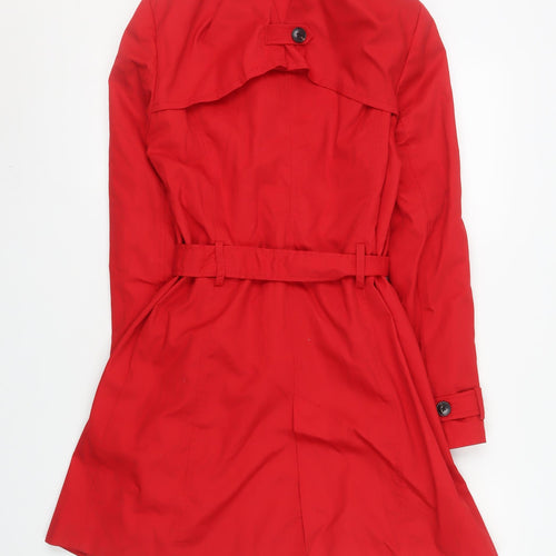 Stradivarius Women Red Trench Coat Size 12 Belted Classic Mid-Length