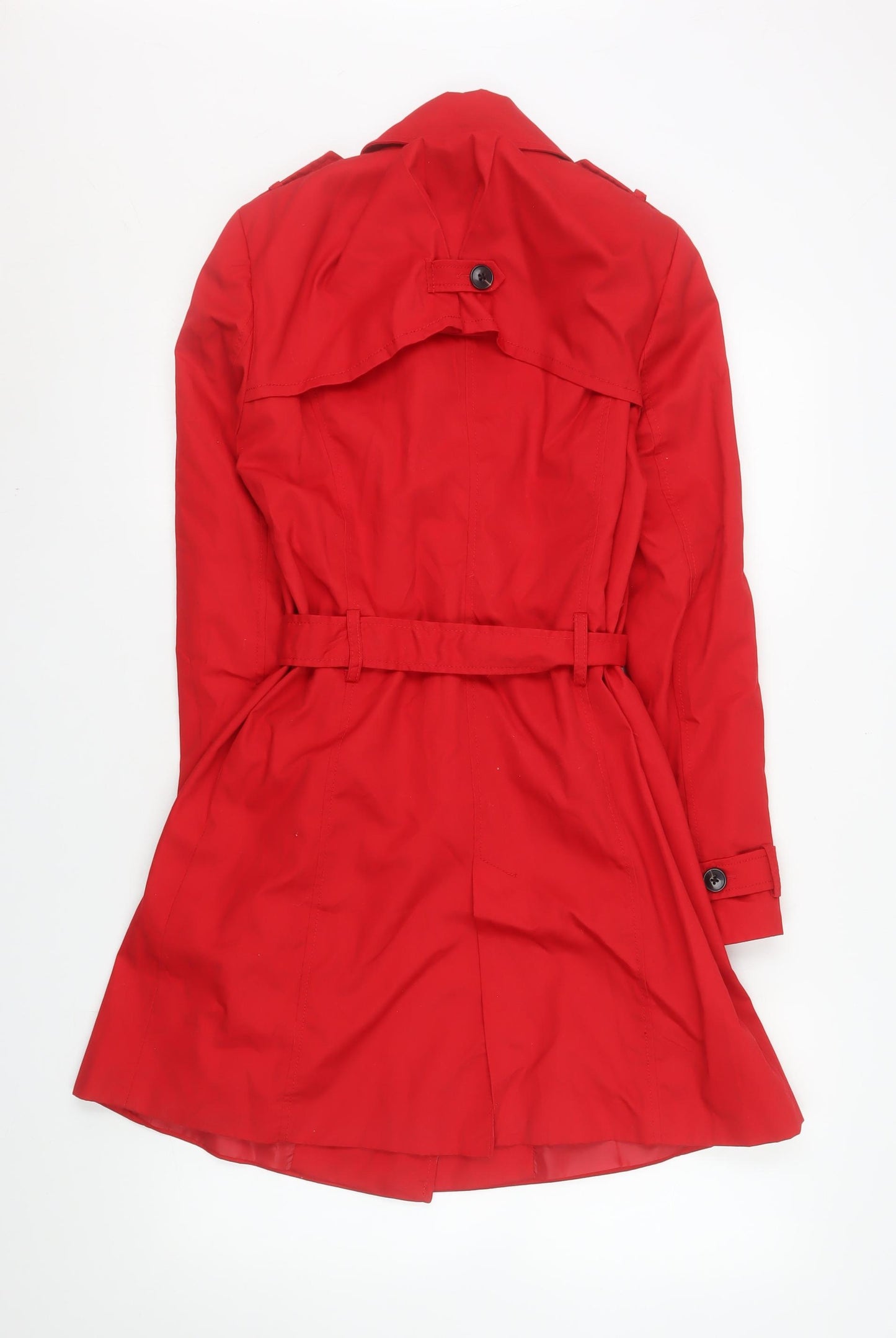 Stradivarius Women Red Trench Coat Size 12 Belted Classic Mid-Length