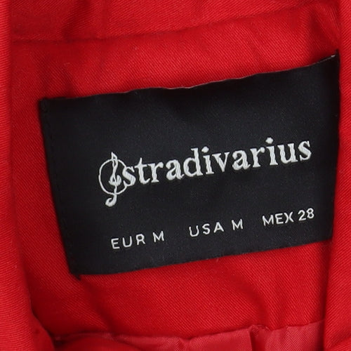 Stradivarius Women Red Trench Coat Size 12 Belted Classic Mid-Length