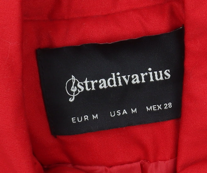 Stradivarius Women Red Trench Coat Size 12 Belted Classic Mid-Length