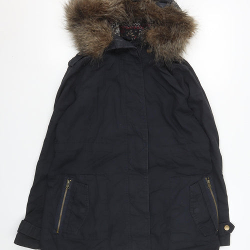 New Look Maternity Black Faux Fur Trim Hooded Parka Coat Size 8