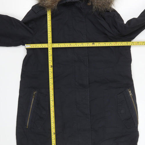 New Look Maternity Black Faux Fur Trim Hooded Parka Coat Size 8