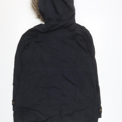 New Look Maternity Black Faux Fur Trim Hooded Parka Coat Size 8