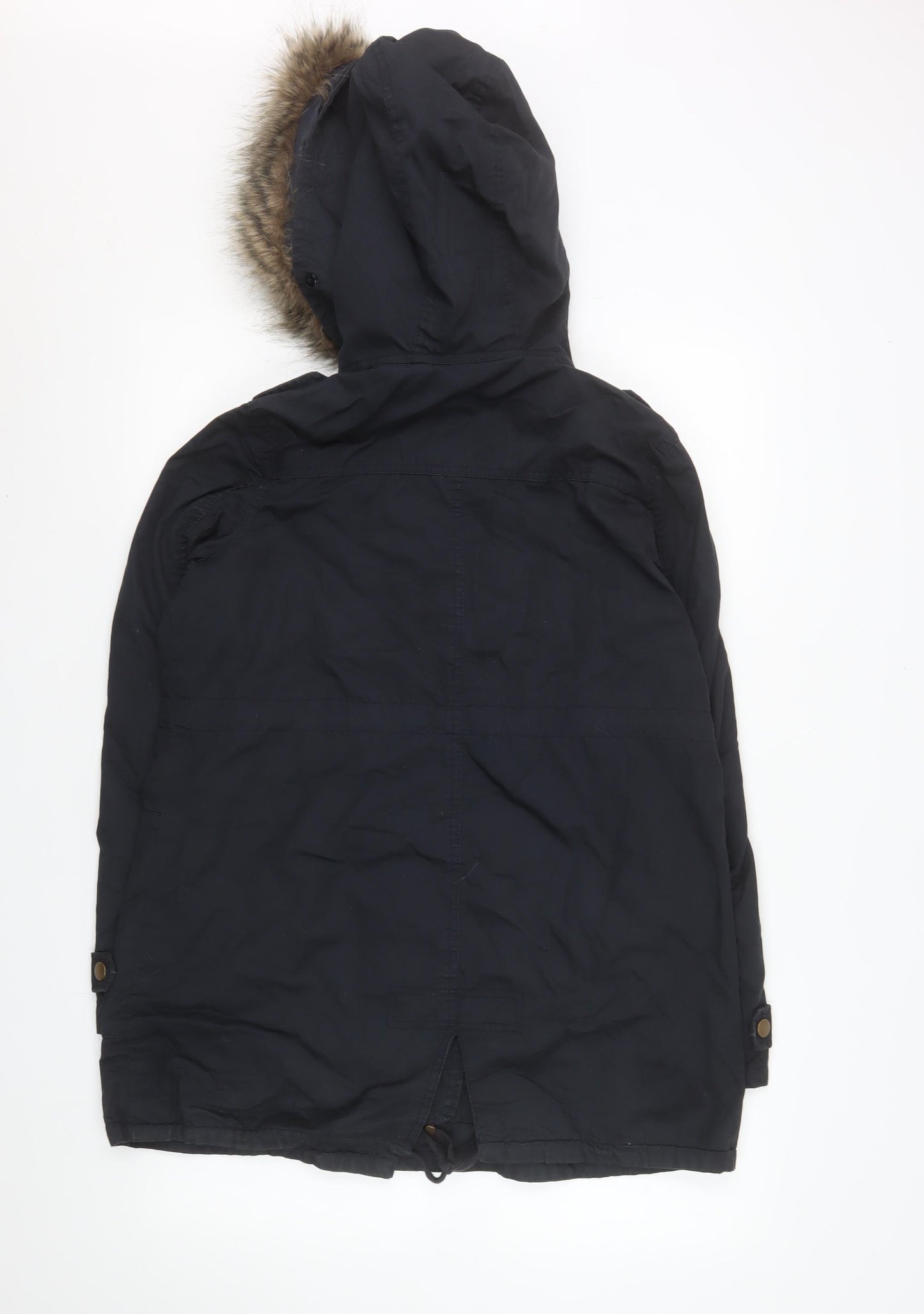 New Look Maternity Black Faux Fur Trim Hooded Parka Coat Size 8