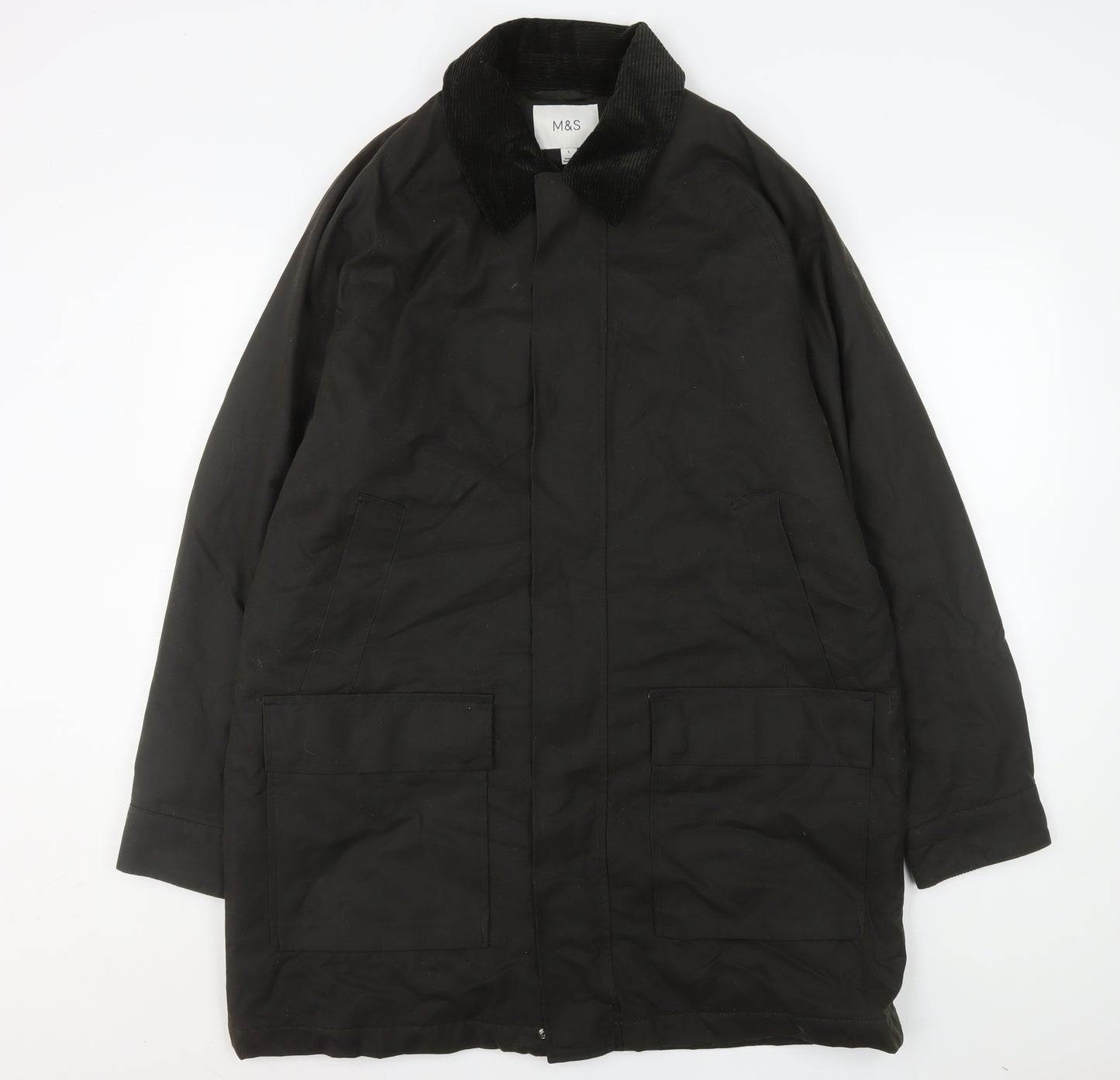 Marks and Spencer Men's Black L Overcoat Twill Cotton Blend