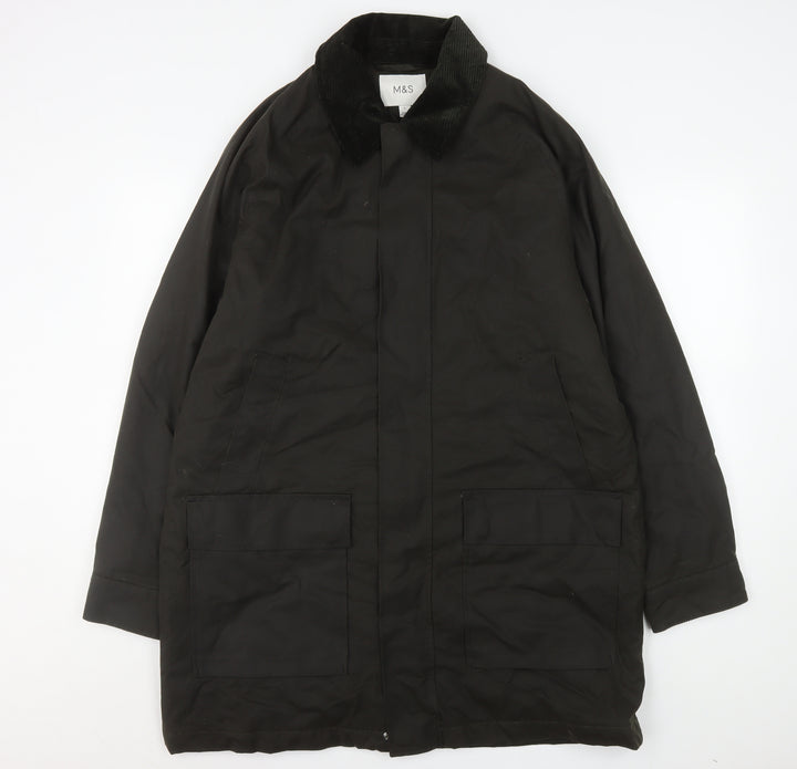 Marks and Spencer Men's Black L Overcoat Twill Cotton Blend