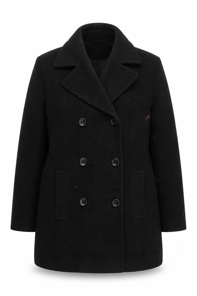 Front view of Prima Outerwear Women's Black Wool Blend Pea Coat, size 14