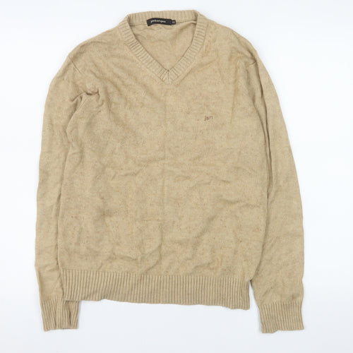Jambangee Men’s Beige V-Neck Wool Cashmere Blend Jumper M