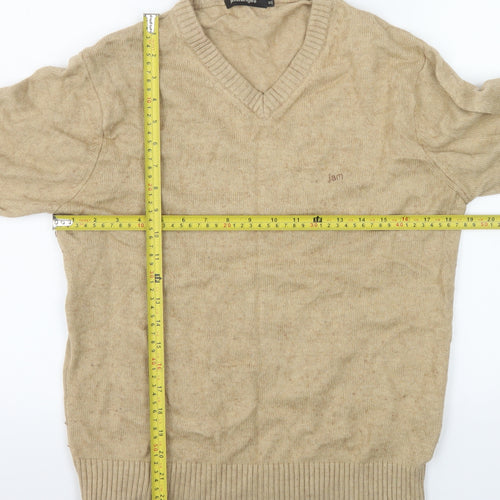 Jambangee Men’s Beige V-Neck Wool Cashmere Blend Jumper M
