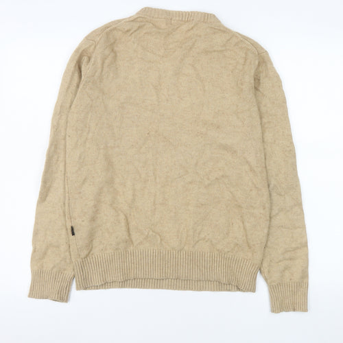 Jambangee Men’s Beige V-Neck Wool Cashmere Blend Jumper M