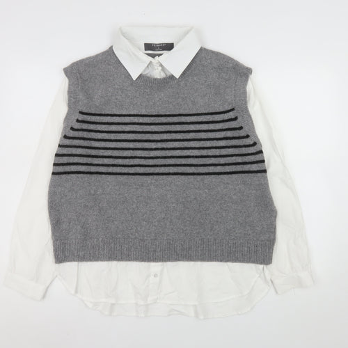 Primark Women Grey Striped Sleeveless Vest Jumper L Polyester Blend