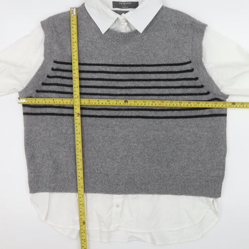 Primark Women Grey Striped Sleeveless Vest Jumper L Polyester Blend