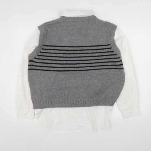Primark Women Grey Striped Sleeveless Vest Jumper L Polyester Blend