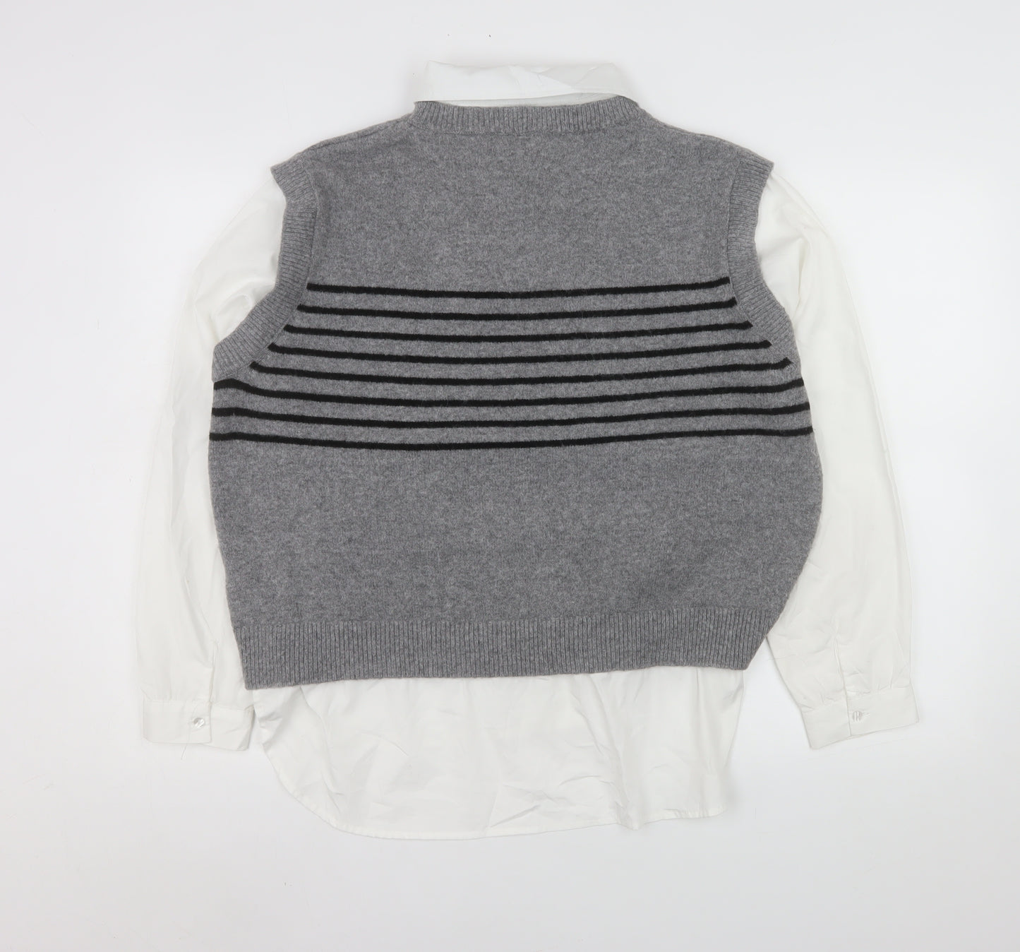 Primark Women Grey Striped Sleeveless Vest Jumper L Polyester Blend