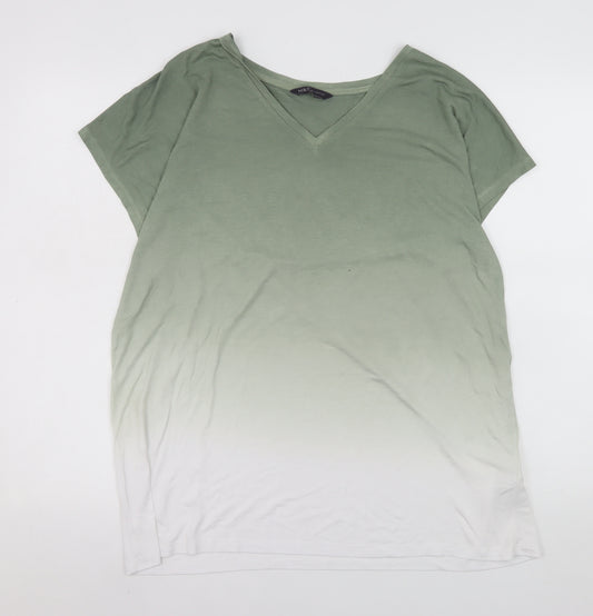 Marks and Spencer Womens Green Ombre V-Neck Jersey T-Shirt Size 14