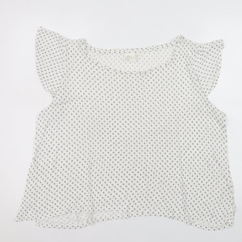 H&M Women's White Geometric Viscose Flutter Sleeve Blouse Size 14