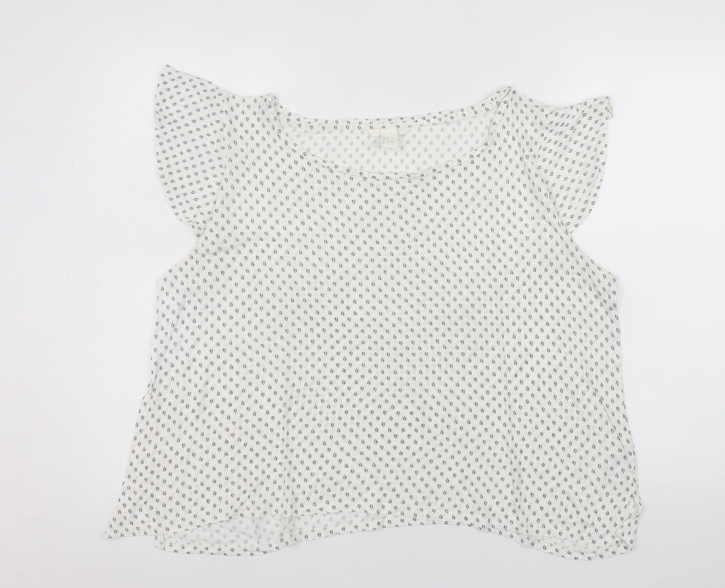 H&M Women's White Geometric Viscose Flutter Sleeve Blouse Size 14