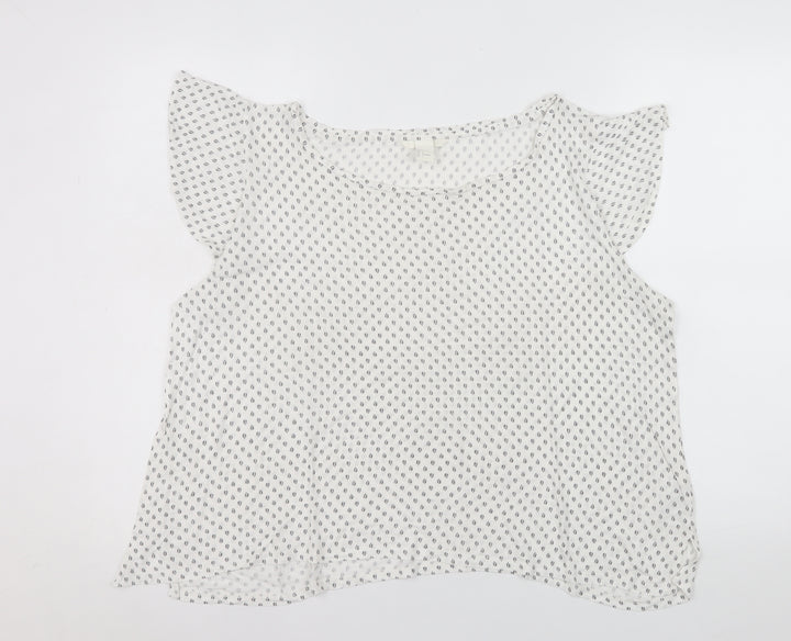 H&M Women's White Geometric Viscose Flutter Sleeve Blouse Size 14