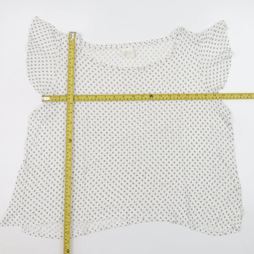 H&M Women's White Geometric Viscose Flutter Sleeve Blouse Size 14