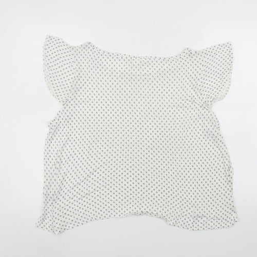 H&M Women's White Geometric Viscose Flutter Sleeve Blouse Size 14
