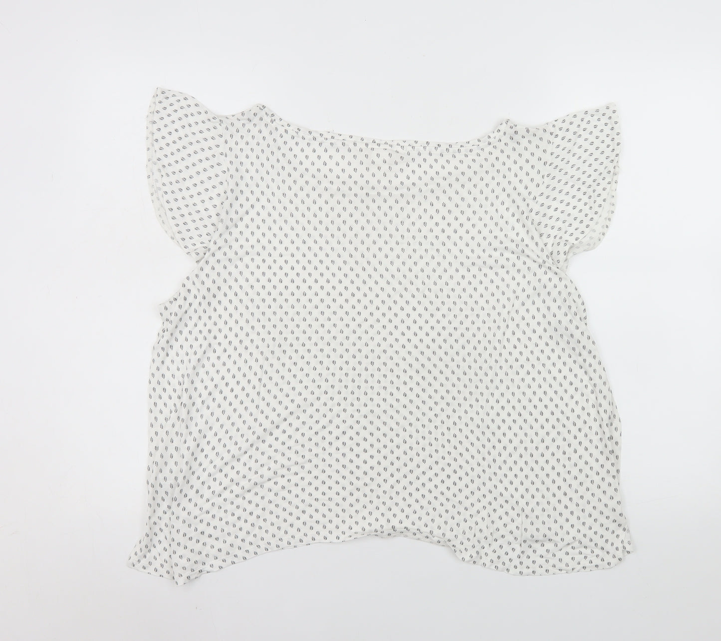 H&M Women's White Geometric Viscose Flutter Sleeve Blouse Size 14