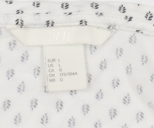 H&M Women's White Geometric Viscose Flutter Sleeve Blouse Size 14