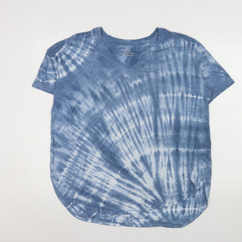 Time and Tru Unisex Adults Blue Tie-Dye V-Neck Short Sleeve T-Shirt L