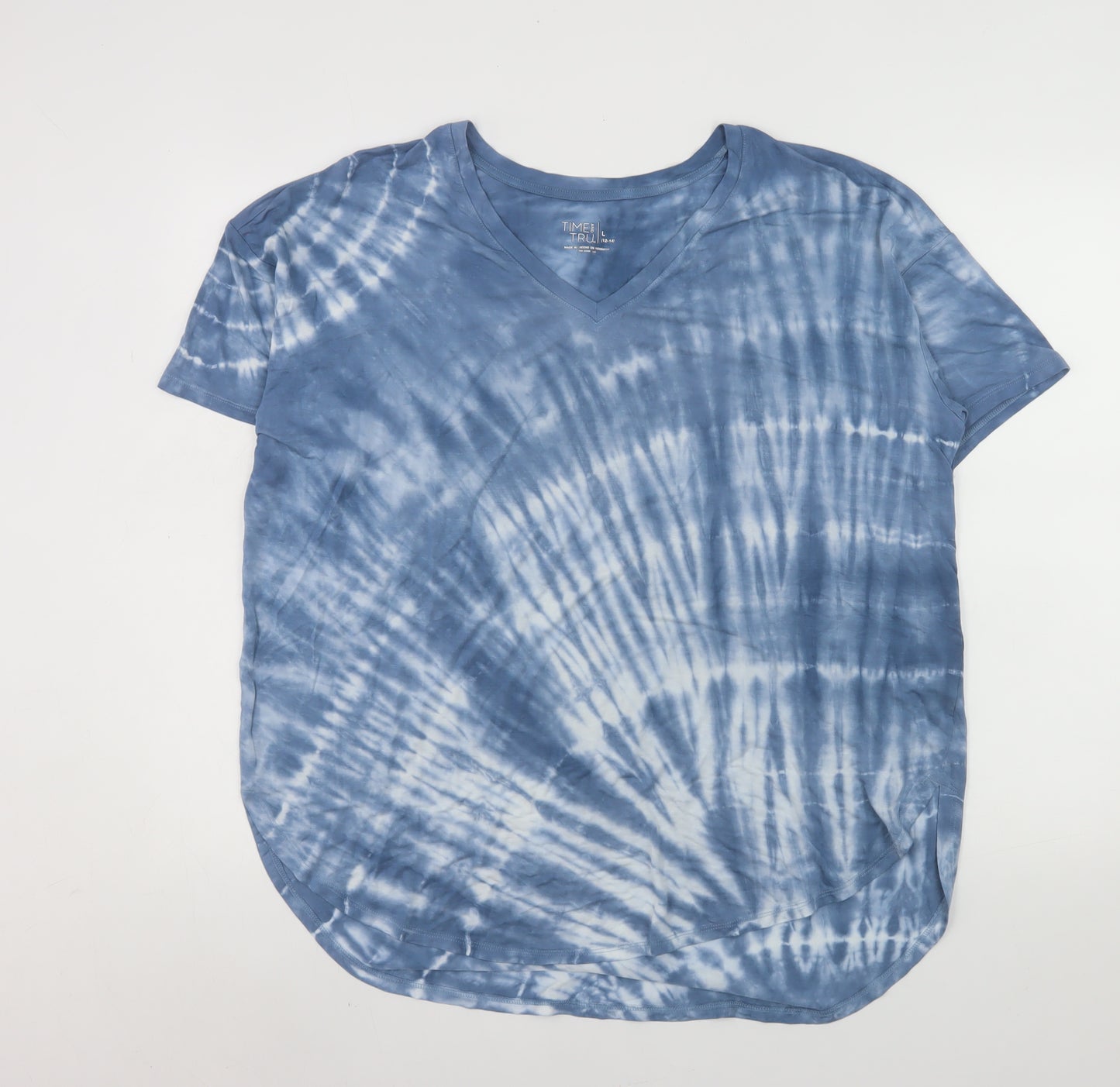 Time and Tru Unisex Adults Blue Tie-Dye V-Neck Short Sleeve T-Shirt L