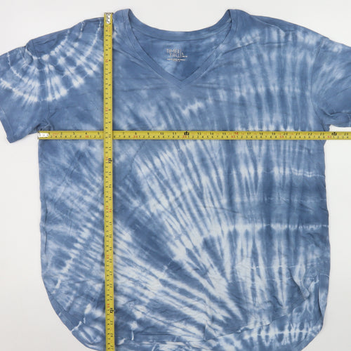 Time and Tru Unisex Adults Blue Tie-Dye V-Neck Short Sleeve T-Shirt L