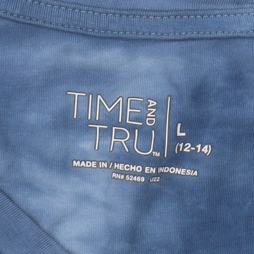 Time and Tru Unisex Adults Blue Tie-Dye V-Neck Short Sleeve T-Shirt L