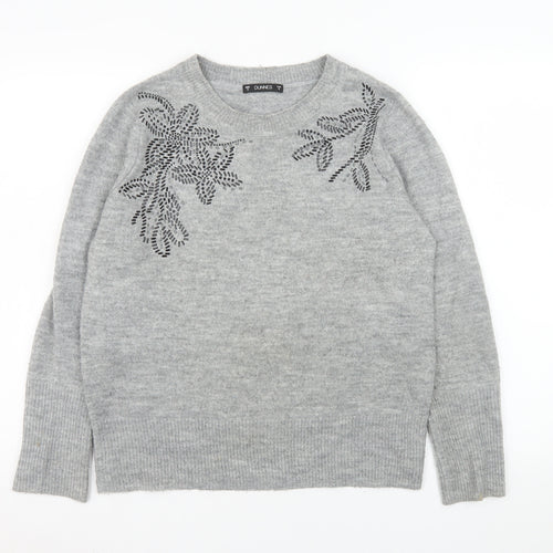 Dunnes Stores Women's Grey Embellished Crew Neck Pullover Jumper Size S