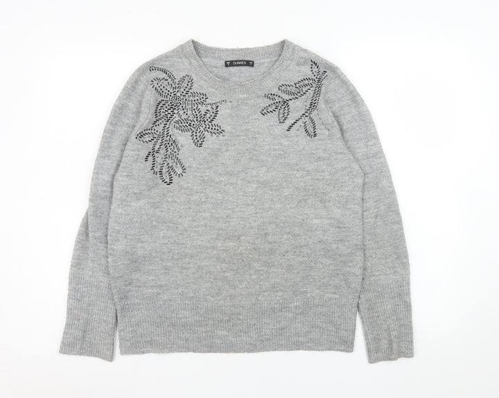 Dunnes Stores Women's Grey Embellished Crew Neck Pullover Jumper Size S