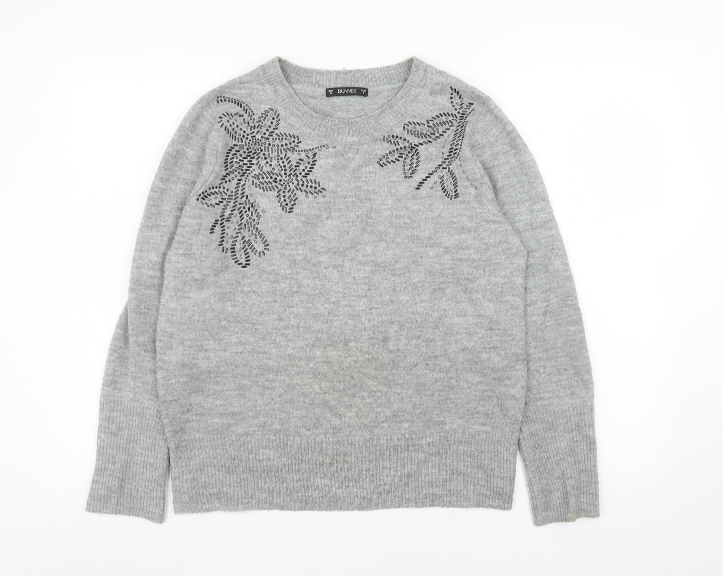 Dunnes Stores Women's Grey Embellished Crew Neck Pullover Jumper Size S