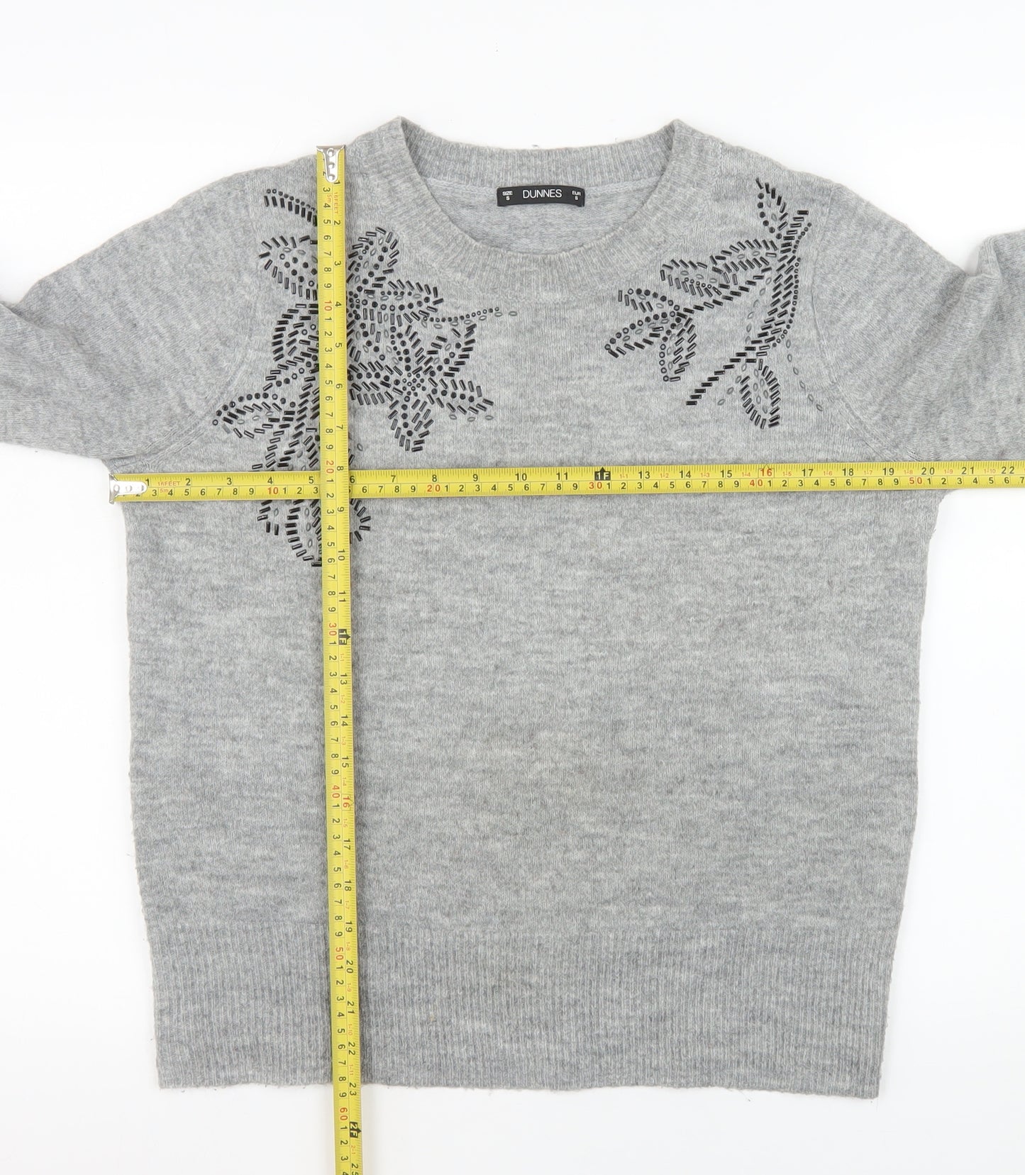 Dunnes Stores Women's Grey Embellished Crew Neck Pullover Jumper Size S