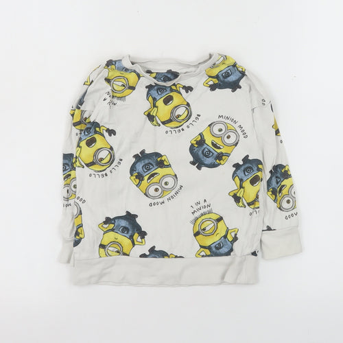Minions Boys White Cotton Pullover Sweatshirt 2-3 Years Graphic Print