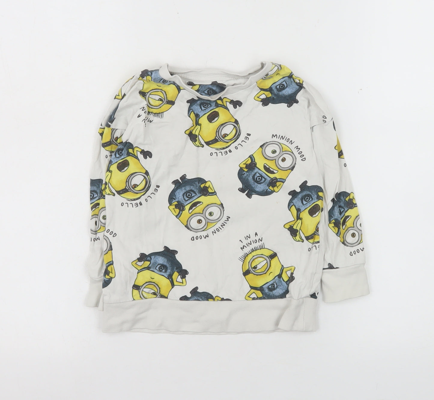 Minions Boys White Cotton Pullover Sweatshirt 2-3 Years Graphic Print