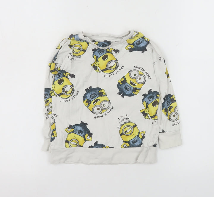 Minions Boys White Cotton Pullover Sweatshirt 2-3 Years Graphic Print