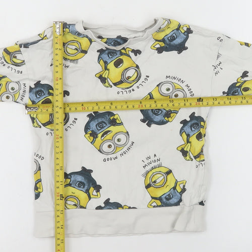 Minions Boys White Cotton Pullover Sweatshirt 2-3 Years Graphic Print