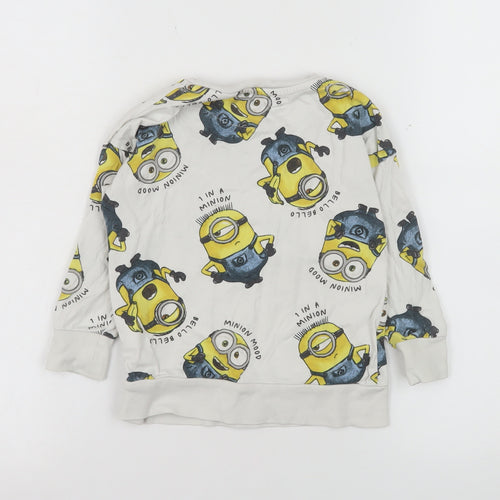 Minions Boys White Cotton Pullover Sweatshirt 2-3 Years Graphic Print