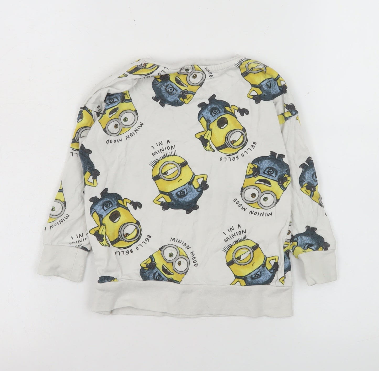 Minions Boys White Cotton Pullover Sweatshirt 2-3 Years Graphic Print